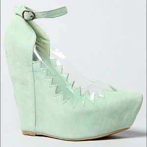 Jeffrey Campbell Audrey 2 wedges pumps mint green suede PVC 8